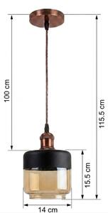 Brilagi-LED Závesné svietidlo na lanku R GLASS 1xE27/60W/230V priemer 14 cm meď/dymová béžová/čierna