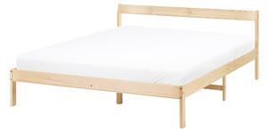 Posteľ svetlohnedá borovicové drevo 140 x 200 cm s čelom a lamelovým roštom minimalistický štýl spálňa