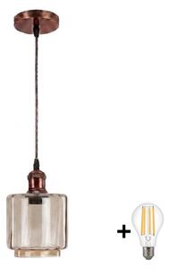 Brilagi - LED luster na lanku R GLASS 1xE27/60W/230V pr. 14 cm medený/dymovo-béžový