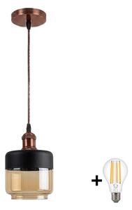Brilagi-LED Závesné svietidlo na lanku R GLASS 1xE27/60W/230V priemer 14 cm meď/dymová béžová/čierna