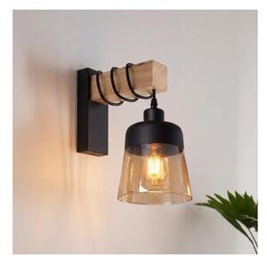 Brilagi - Nástenné svietidlo WOOD GLASS 1xE27/60W/230V borovica/čierna/dymová hnedá