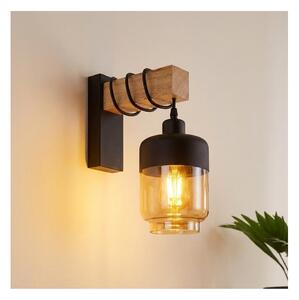 Brilagi - Nástenné svietidlo WOOD GLASS 1xE27/60W/230V borovica/čierna/dymovo-hnedá