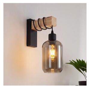 Brilagi - Nástenné svietidlo WOOD GLASS 1xE27/60W/230V borovica/čierna/dymová sivá