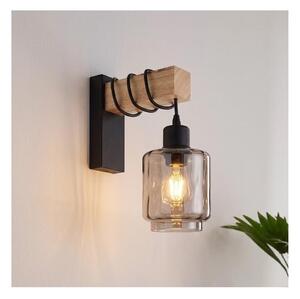 Brilagi - Nástenné svietidlo WOOD GLASS 1xE27/60W/230V borovica/čierna/dymovo-béžová