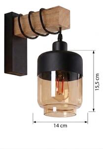 Brilagi - Nástenné svietidlo WOOD GLASS 1xE27/60W/230V borovica/čierna/dymovo-hnedá