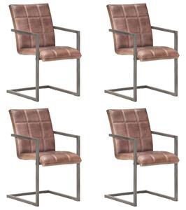 Jedálenské stoličky s perovou kostrou 4 ks ošúchané hnedé pravá koža