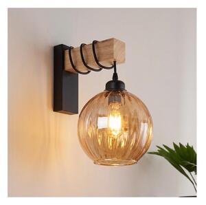Brilagi - Nástenné svietidlo WOOD GLASS 1xE27/60W/230V borovica/čierna/dymovo-hnedá