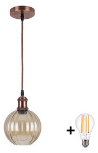 Brilagi-LED Závesný luster na lanku R GLASS 1xE27/60W/230V priemer 18 cm medená/dymovo-hnedá