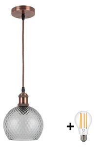 Brilagi-LED Luster na lanku RETRO GLASS 1xE27/60W/230V pr. 18 cm medená/dymovo sivá