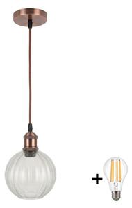 Brilagi - LED luster na lanku RETRO GLASS 1xE27/60W/230V pr. 18 cm medený/číry
