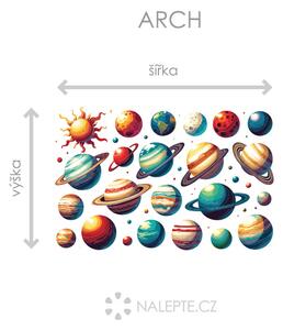 Nalepte.cz Planéty a planétky textilní prelepiteľné nálepky na stenu arch 47 x 31 cm