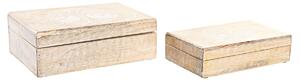 Súprava dekoračných krabičiek DKD Home Decor Gaštanová Biela Mangové drevo 25 x 17 x 8 cm (2 kusov)