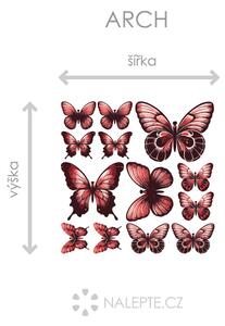 Nalepte.cz Motýle červené 13 ks textilní prelepiteľné nálepky na stenu arch 20 x 20 cm