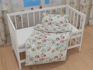 Biante Detské bavlnené posteľné obliečky do postieľky Sandra SA-415 Kvety na mintovom hexagóne Do postieľky 100x135 a 40x60 cm