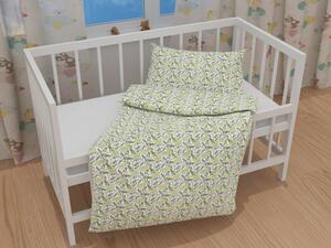 Biante Detské bavlnené posteľné obliečky do postieľky Sandra SA-426 Zelené vetvičky s lístkami na bielom Do postieľky 90x140 a 50x70 cm