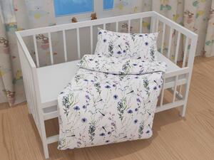 Biante Detské bavlnené posteľné obliečky do postieľky Sandra SA-429 Lúčne kvietky s vážkami Do postieľky 90x120 a 40x60 cm