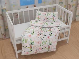 Biante Detské bavlnené posteľné obliečky do postieľky Sandra SA-432 Vtáci medzi kvetmi Do postieľky 90x140 a 50x70 cm