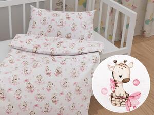 Biante Detské bavlnené posteľné obliečky do postieľky Sandra SA-438 Ružové žirafy na bielom Do postieľky 90x130 a 40x60 cm