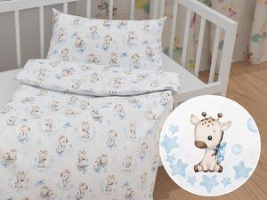 Biante Detské bavlnené posteľné obliečky do postieľky Sandra SA-443 Modré žirafy na bielom Do postieľky 90x140 a 40x60 cm