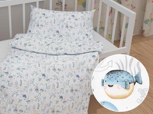 Biante Detské bavlnené posteľné obliečky do postieľky Sandra SA-442 Morský svet modrý na bielom Do postieľky 90x140 a 40x60 cm