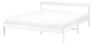 Posteľ biela borovicové drevo 140 x 200 cm s čelom a lamelovým roštom minimalistický štýl spálňa