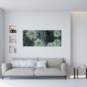 Obraz - Zelené kvety (120x50 cm)