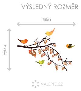 Nalepte.cz Vetva s vtáčikmi textilní prelepiteľná nálepka na stenu arch 45 x 33 cm