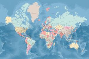 Mapa Light blue and pastels detailed world map, Blursbyai, (40 x 26.7 cm)
