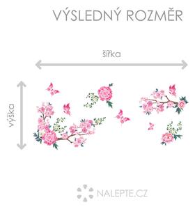 Nalepte.cz Rozkvitnutá čerešňa s motýlikmi textilní prelepiteľné nálepky na stenu arch 47 x 32 cm