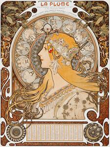 Obrazová reprodukcia La Plume, Female Portrait (Vintage Art Nouveau Lady in Gold) - Alphonse / Alfons Mucha