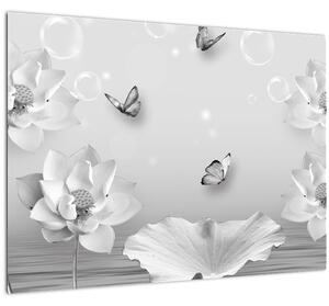 Obraz - Kvetinový dizajn s motýlikmi (70x50 cm)
