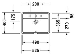 Duravit Starck 3 - Vstavané umývadlo, 1 otvor pre armatúru prepichnutý, 525 x 400 mm, biele 0302490000