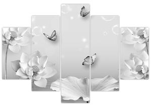 Obraz - Kvetinový dizajn s motýlikmi (150x105 cm)