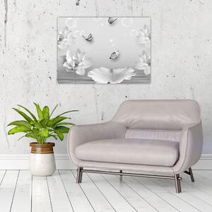 Obraz - Kvetinový dizajn s motýlikmi (70x50 cm)