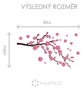 Nalepte.cz Vetva s ružovými kvetmi textilní prelepiteľná nálepka na stenu list 75 x 43 cm