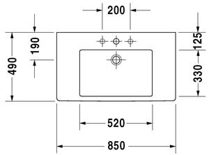 Duravit Vero - umývadlo do nábytku 85x49 cm, bez otvoru pre batériu 0329850060
