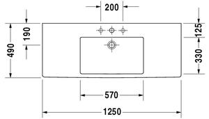 Duravit Vero - umývadlo do nábytku 125x49 cm, 1 otvor pre batériu prepichnutý 0329120000
