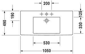 Duravit Vero - umývadlo do nábytku 105x49 cm, 3 otvory pre batériu prepichnuté 0329100030