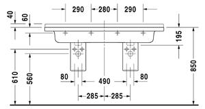 Duravit Starck 3 - Dvojumývadlo, 3 otvory pre armatúru prepichnuté, 1300 x 490 mm, biele 0332130030