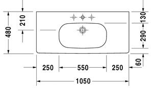 Duravit D-Code - Umývadlo 1050 x 480 mm, 1 otvor pre armatúru prepichnutý, biela 0342100002