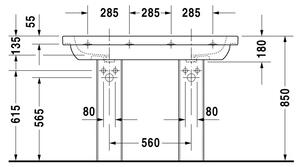 Duravit D-Code - Dvojumývadlo, 1 otvor pre armatúru prepichnutý, 120 x 49 cm, biele 03481200002