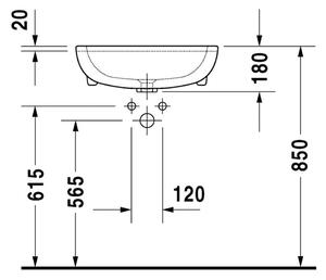 Duravit D-Code - Polozápustné umývadlo, 1 otvor pre armatúru prepichnutý, 55 x 44 mm, biele 0339550000