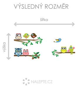 Nalepte.cz Sovičky a vtáčiky textilní prelepiteľné nálepky na stenu arch 40 x 32 cm