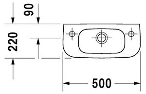 Duravit D-Code - Umývadielko 500 x 220 mm, otvor vpravo, biela 07065000082