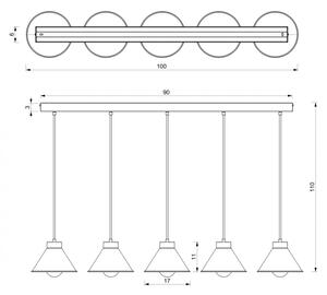 Luster na lanku DEMET 5xE27/60W/230V čierna/zlatá