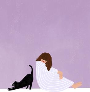Ilustrácia Girl and Cat, Bea Muller, (30 x 40 cm)