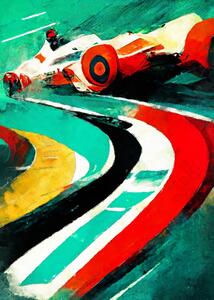 Ilustrácia Formula 1 green red, Justyna Jaszke, (30 x 40 cm)