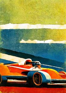 Ilustrácia Formula 1 orange blue, Justyna Jaszke, (30 x 40 cm)