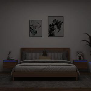 Nástenné nočné skrinky s LED osvetlením 2 ks hnedý dub