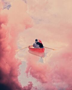 Ilustrácia Pink sailing, spacerocket art, (30 x 40 cm)